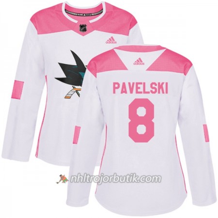 Dame Ishockey San Jose Sharks Tröja Joe Pavelski 8 Adidas 2017-2018 Vit Rosa Fashion Authentic